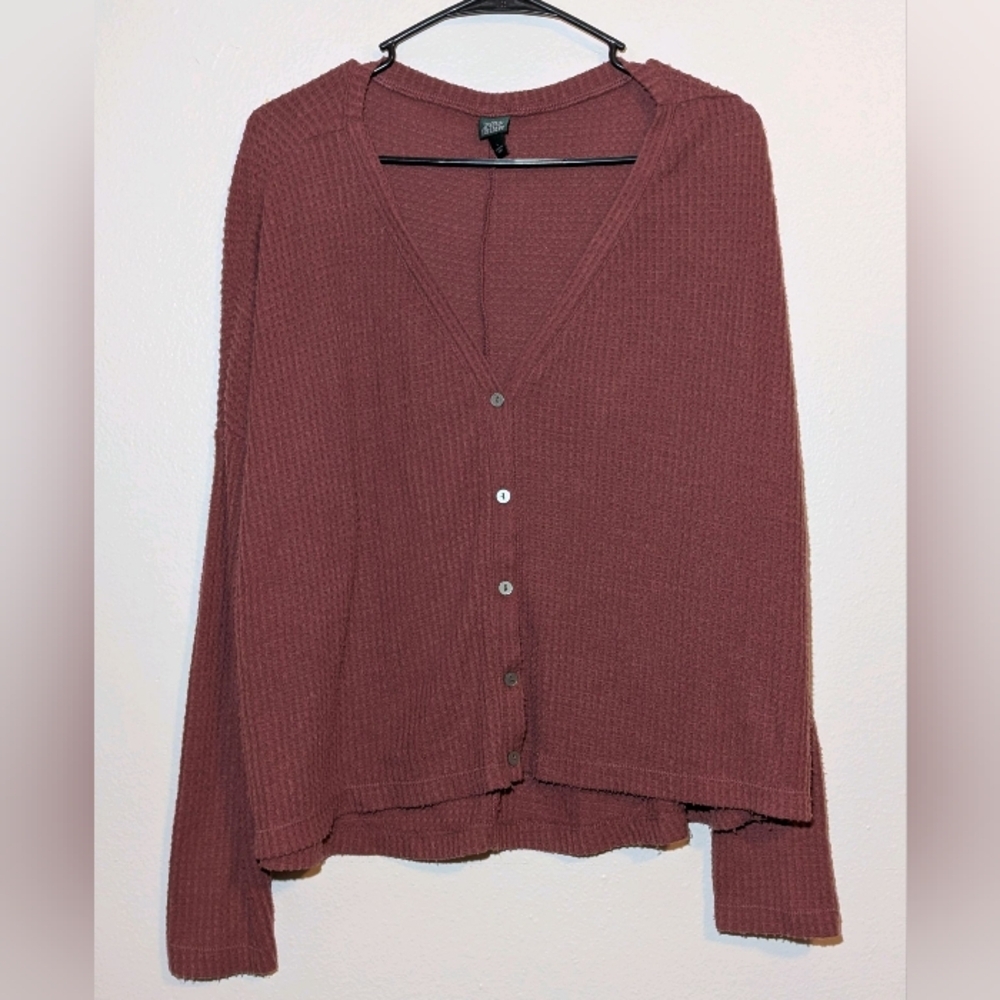 Wild Fable Burgundy Pink Button-Up Sweater Women's Size Large Cozy Long Sleeve